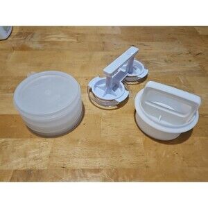 Vintage Tupperware Set of 3 Hamburger Keepers #882 W/ Lid, Press & Slider Press
